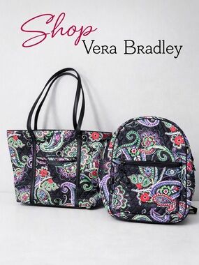Vera Bradley Paisley Tote & Mini Backpack Matching Set Quilted Travel Bag